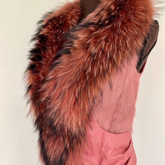 NWOT Burgundy Brown Leather Vest Real Fox Fur S size - Picture 16 of 16